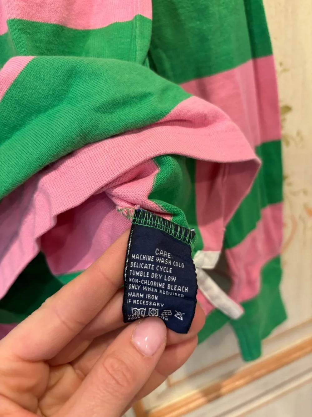 Ralph Lauren Blue Label Women’s Rugby Shirt Green and pink stripe size small - Picture 4 of 5